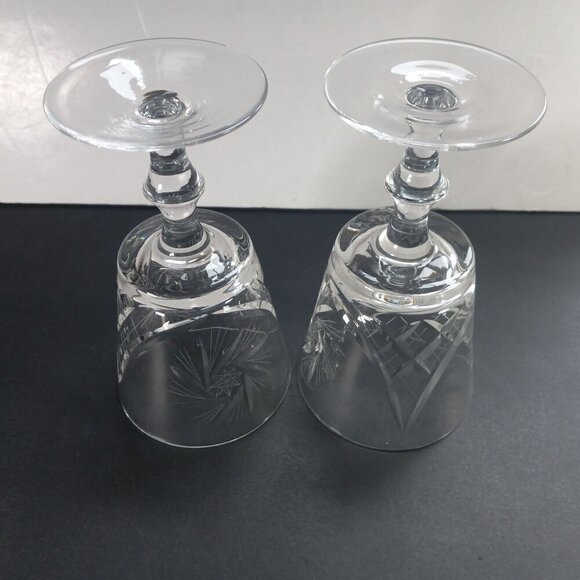 Vintage Pinwheel Cut Crystal Red Wine Goblets Bohemian Style a Pair (2) - Picture 4 of 6